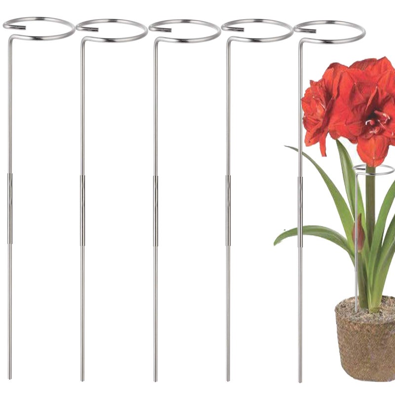 RAIKEDR 30 Inch Or 16 InchPlant Stakes for Flowers - 5 Pack (DIY), Stainless Steel Garden Tall Single Stem Support Stake Plant Cage Support Rings with Adjustable Height Fit Flowers, Plant Stable - Image 1